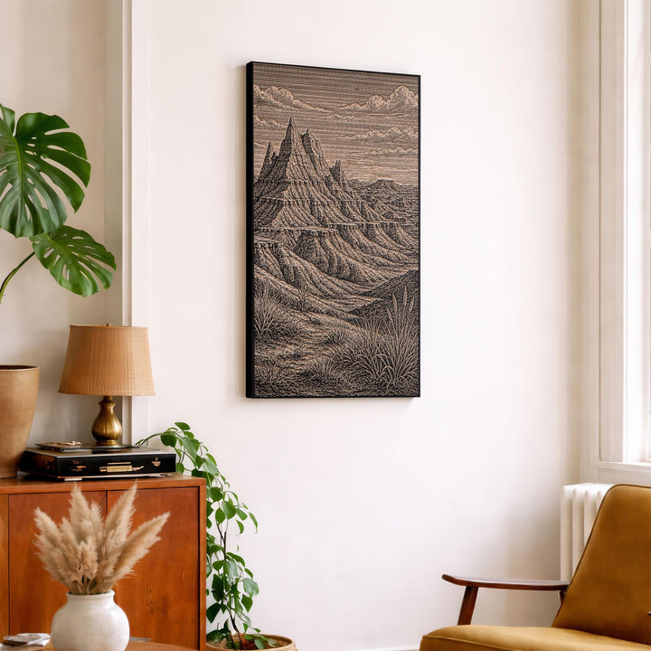 Badlands Rock Formations Engraved Birch Art Panel