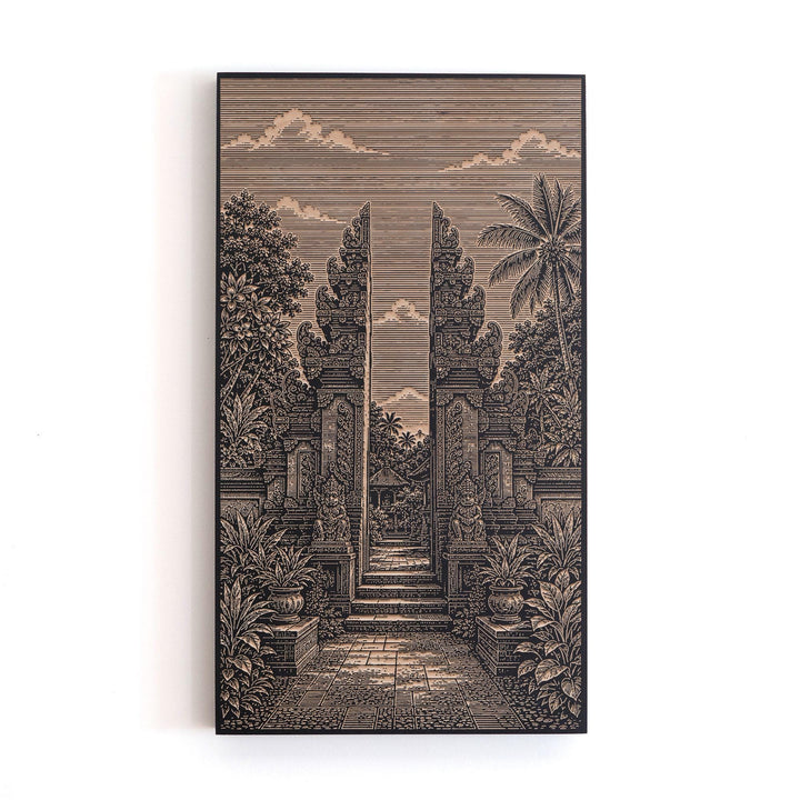 Bali Ubud Temple Gate Engraved Birch Art Panel