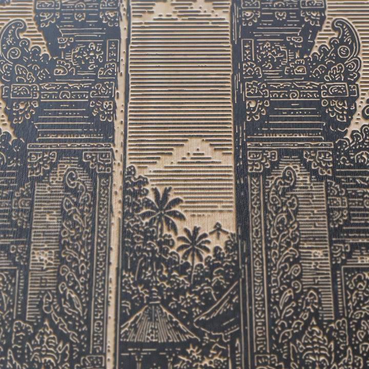 Bali Ubud Temple Gate Engraved Birch Art Panel