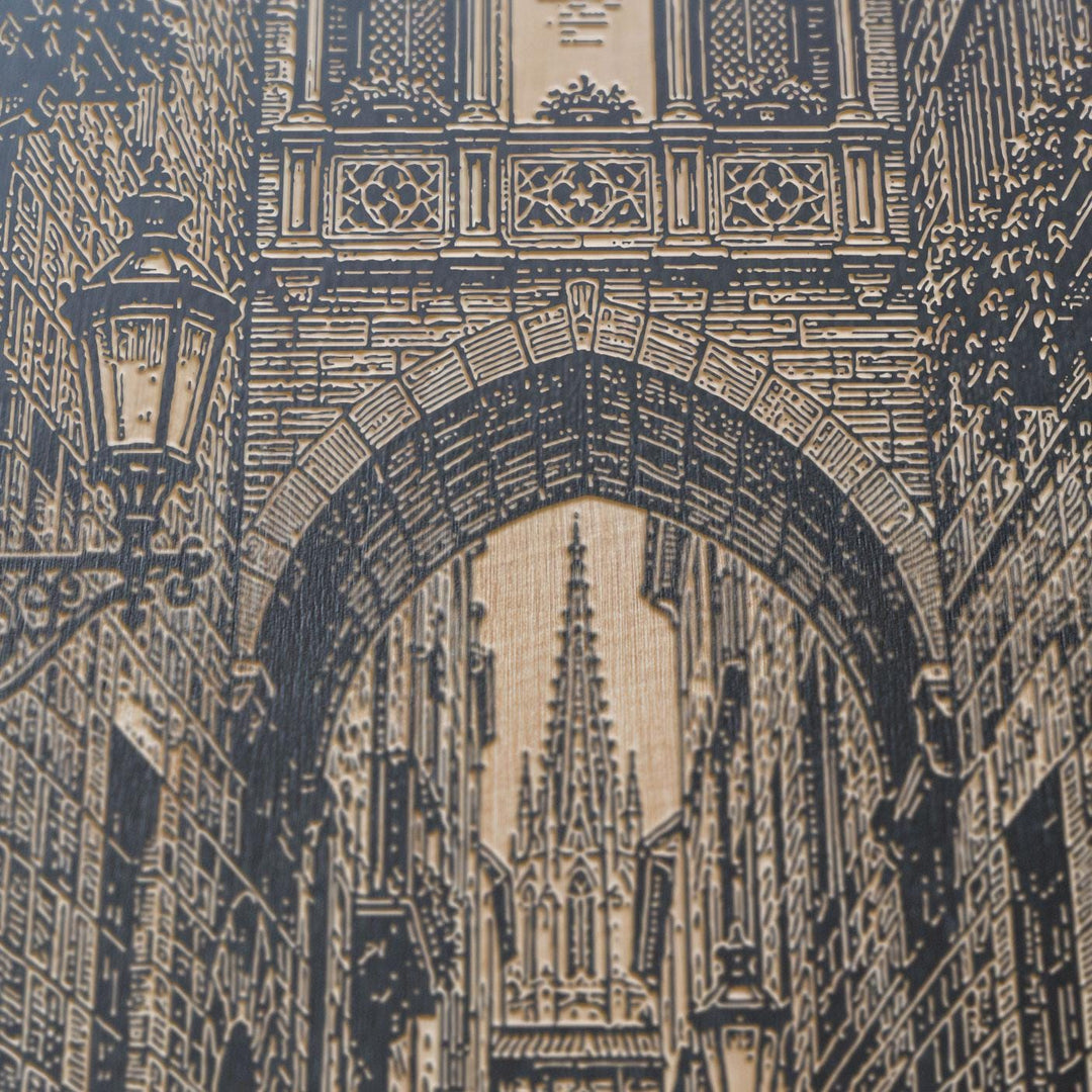 Barcelona Gothic Quarter Alley Engraved Birch Art Panel