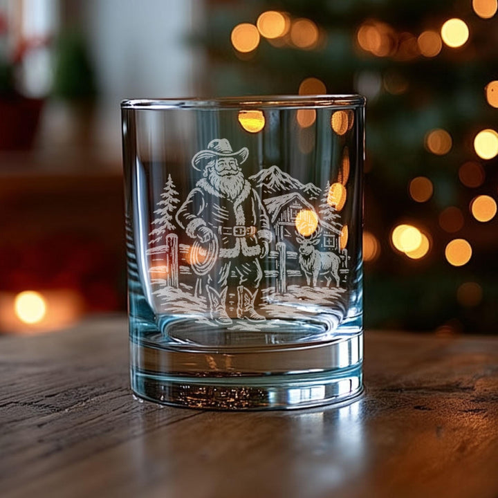 Cowboy Santa Engraved Glass