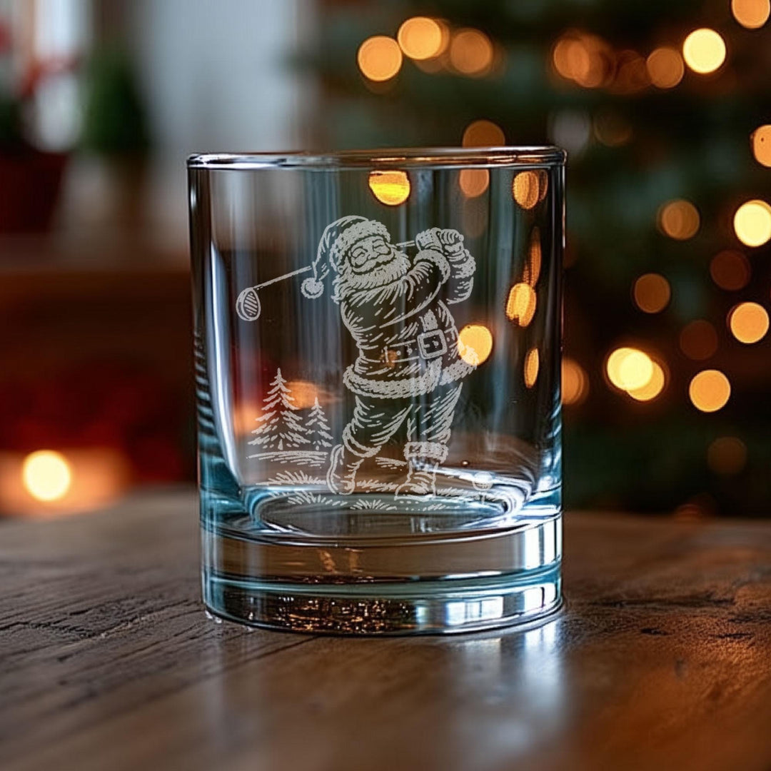 Santa Golfing Engraved Glass
