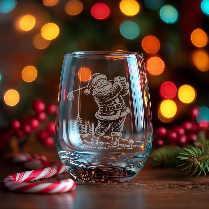 Santa Golfing Engraved Glass