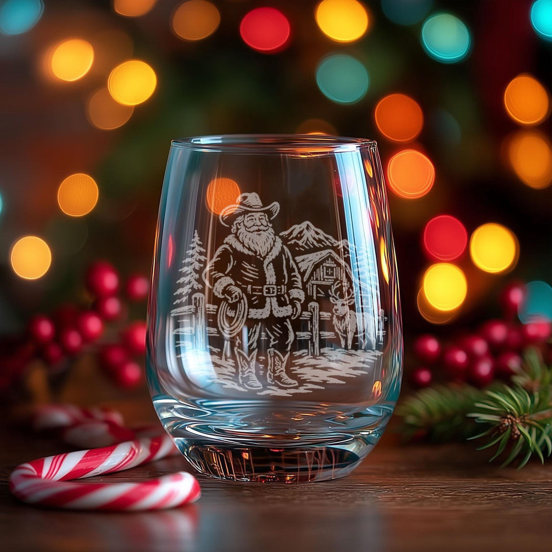 Cowboy Santa Engraved Glass