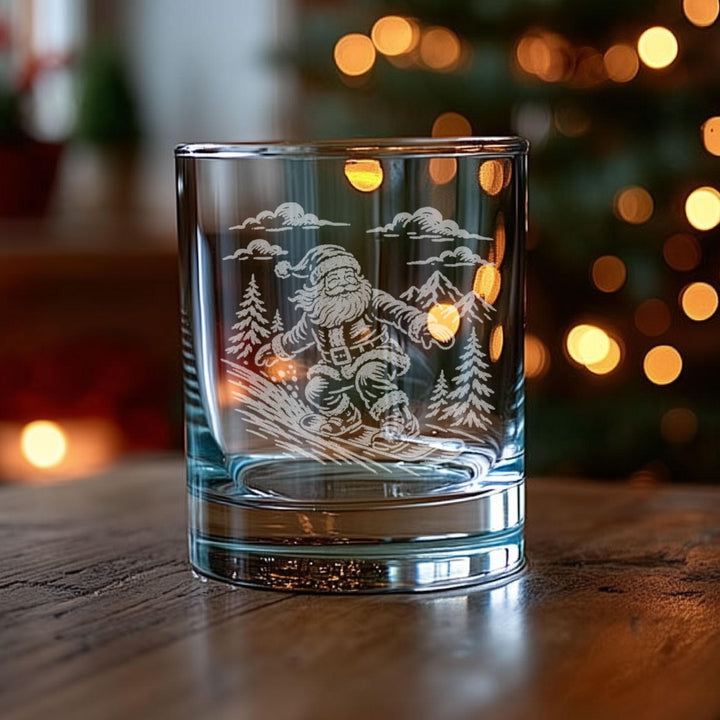 Santa Snowboarding Engraved Glass