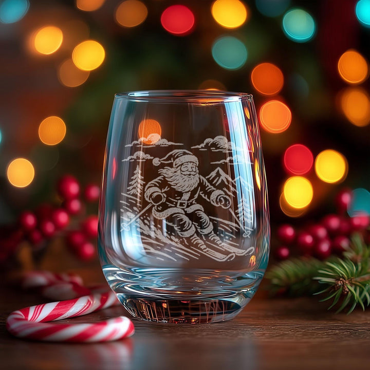 Santa Skiing Engraved Glass