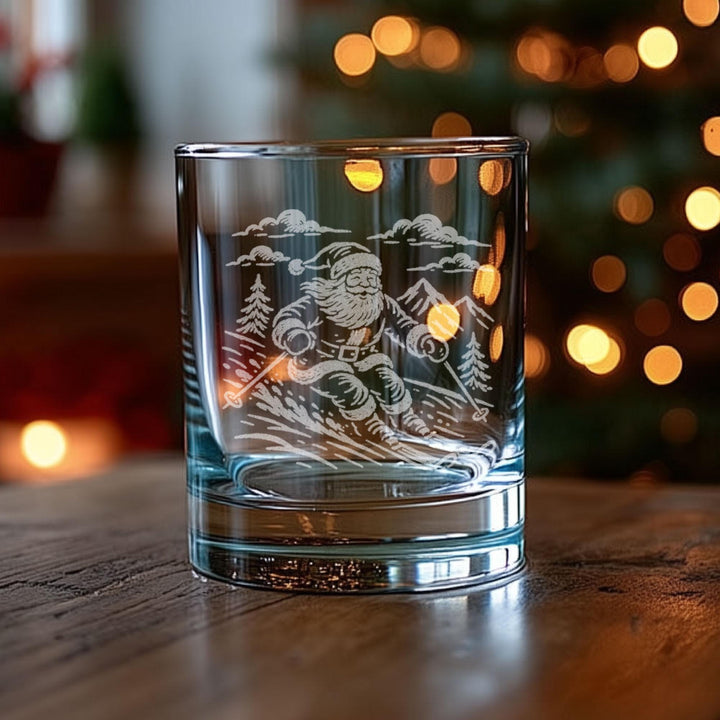 Santa Skiing Engraved Glass