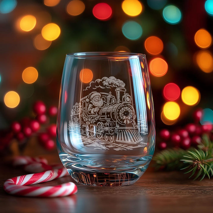 Santa Train Engraved Glass