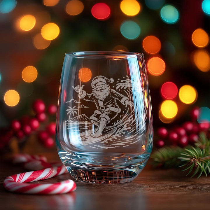 Santa Surfing Engraved Glass