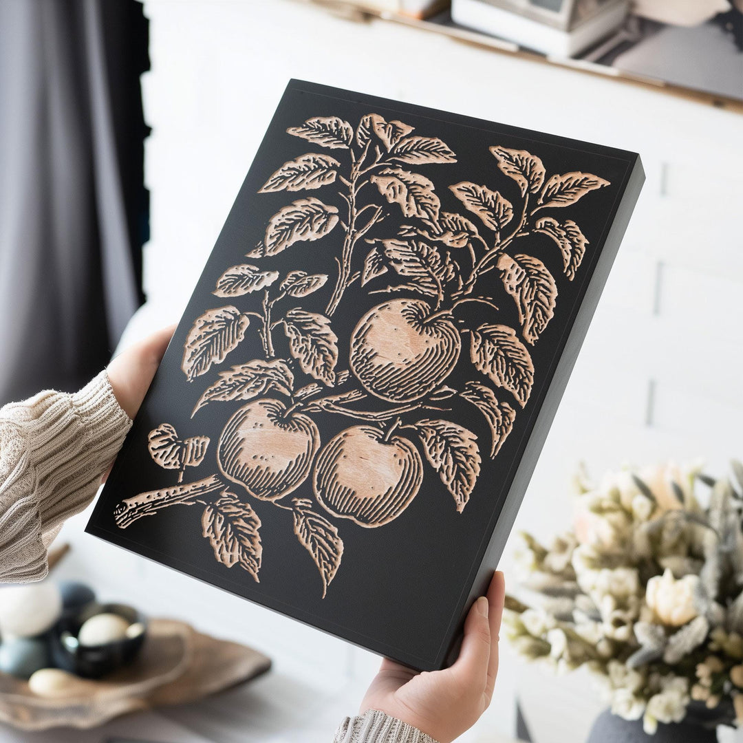 Apple Tree Branch Engraved Wood Panel