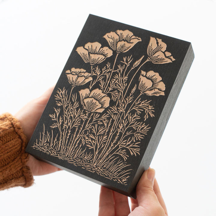 California Poppies Engraved Wood Panel