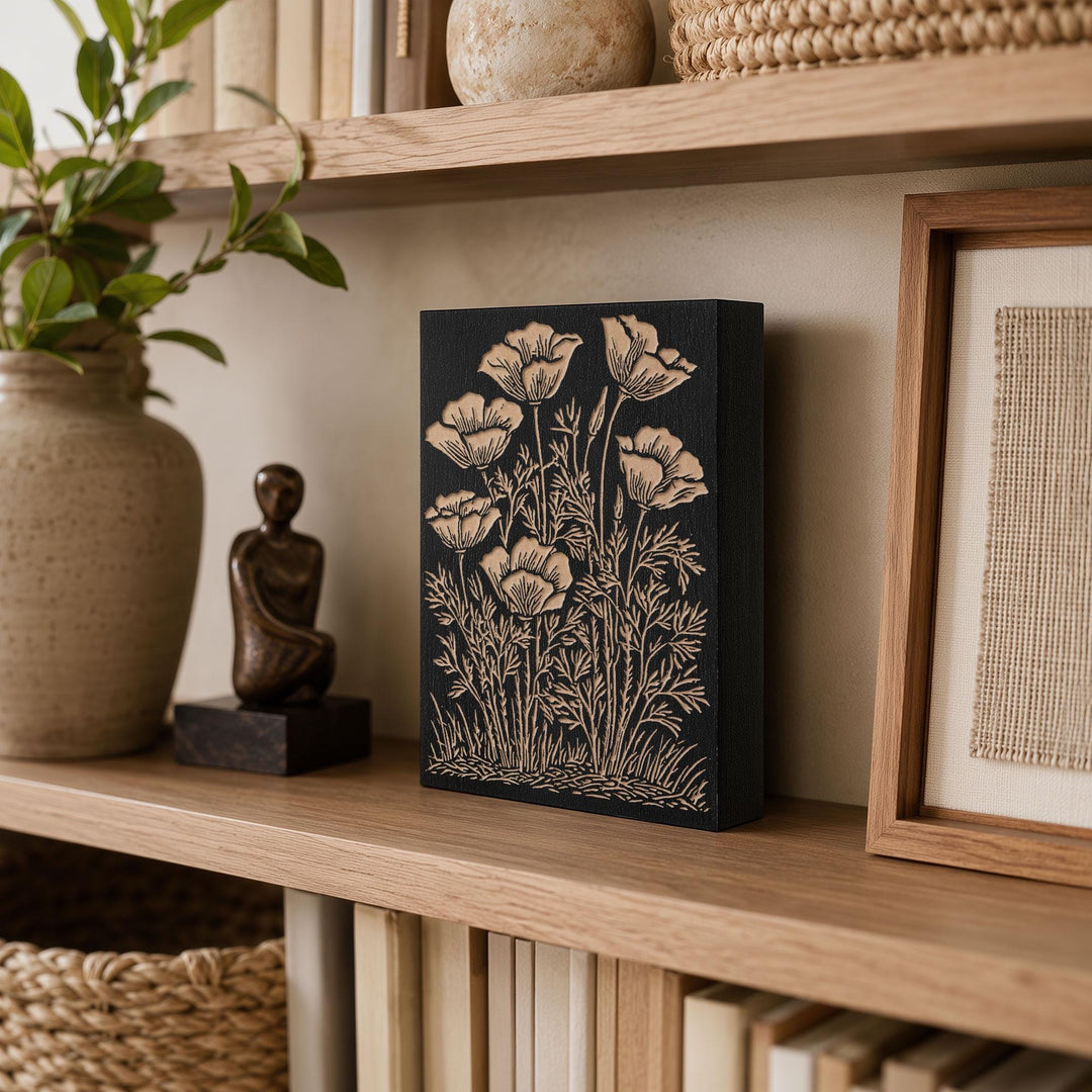 California Poppies Engraved Wood Panel