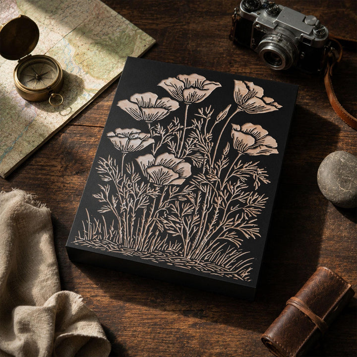 California Poppies Engraved Wood Panel