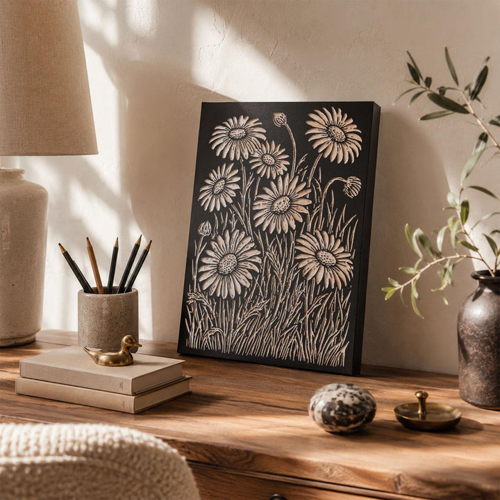Daisies Engraved Wood Panel