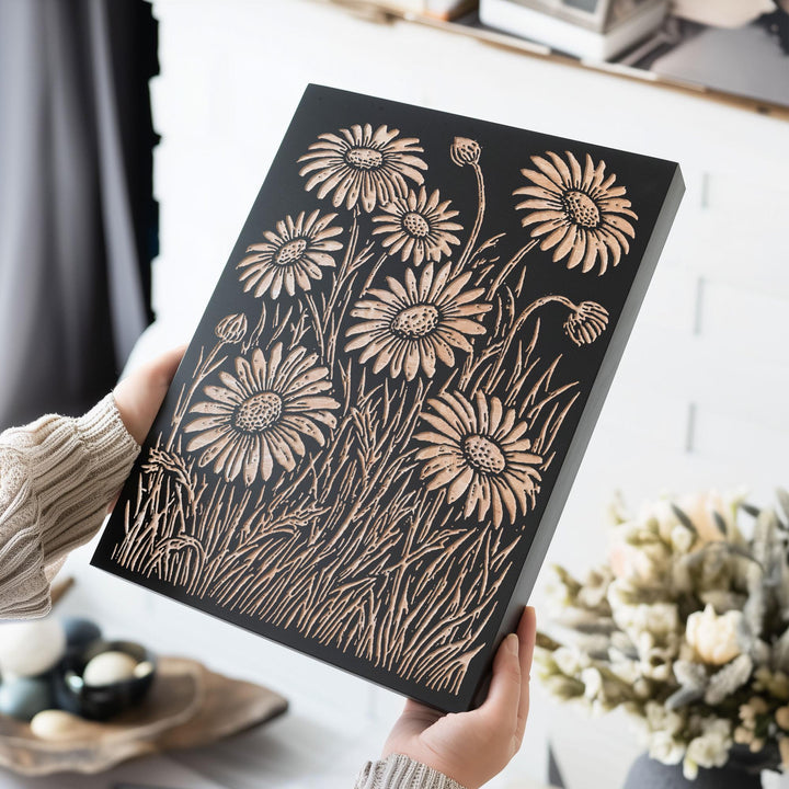 Daisies Engraved Wood Panel