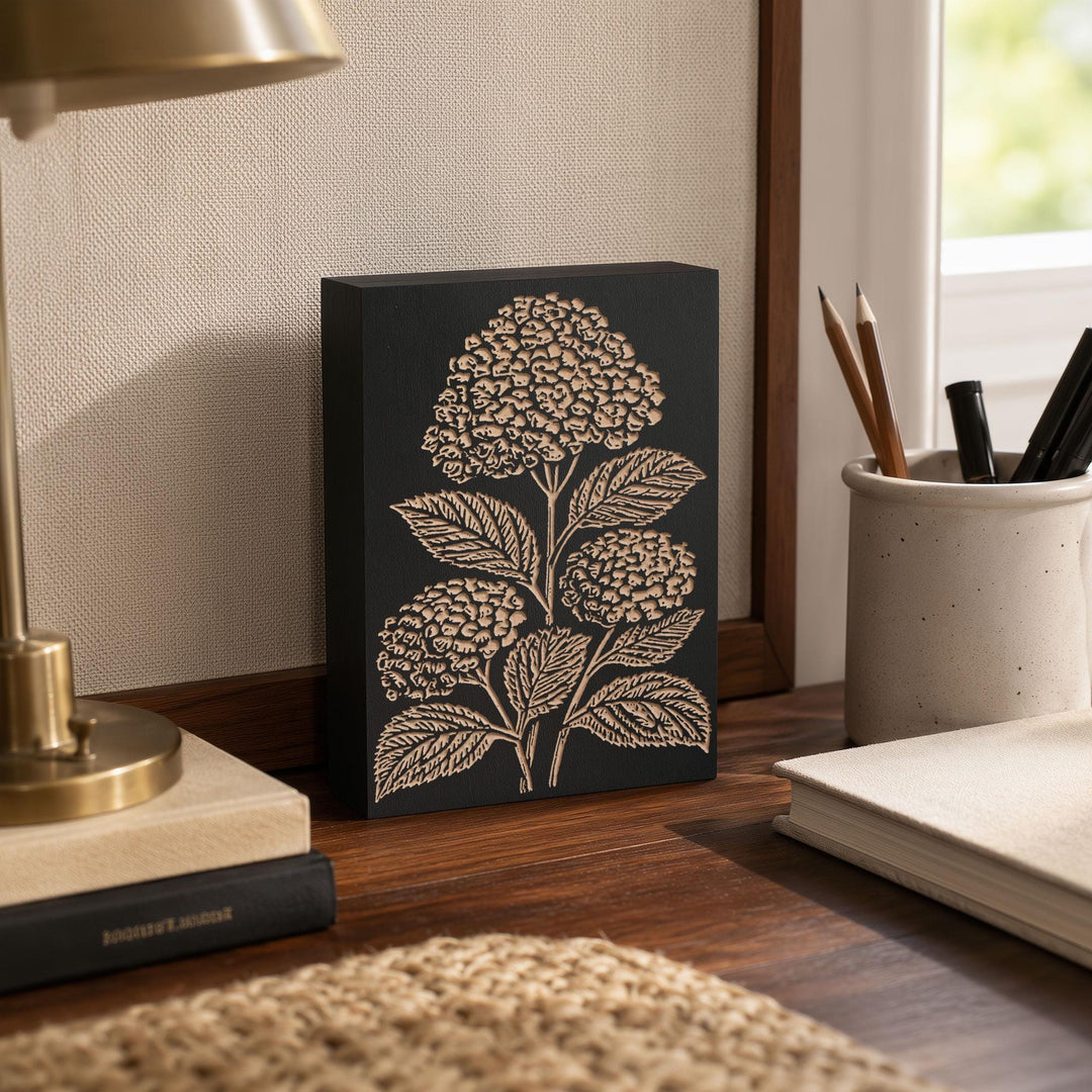 Hydrangea Cluster Engraved Wood Panel