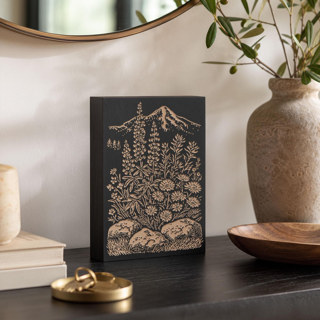 Mountain Wildflowers Engraved Wood Panel