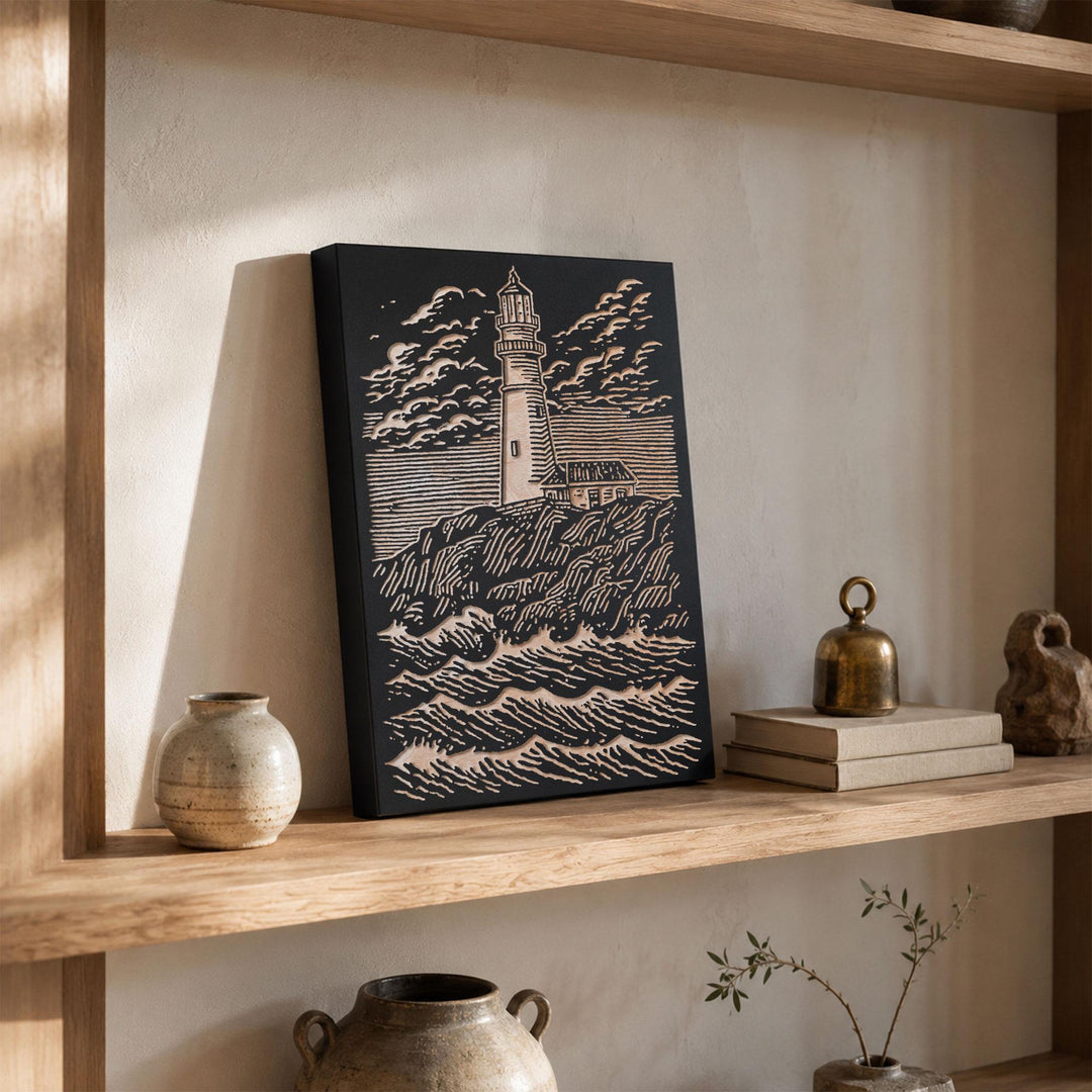 New England Lighthouse Engraved Wood Panel