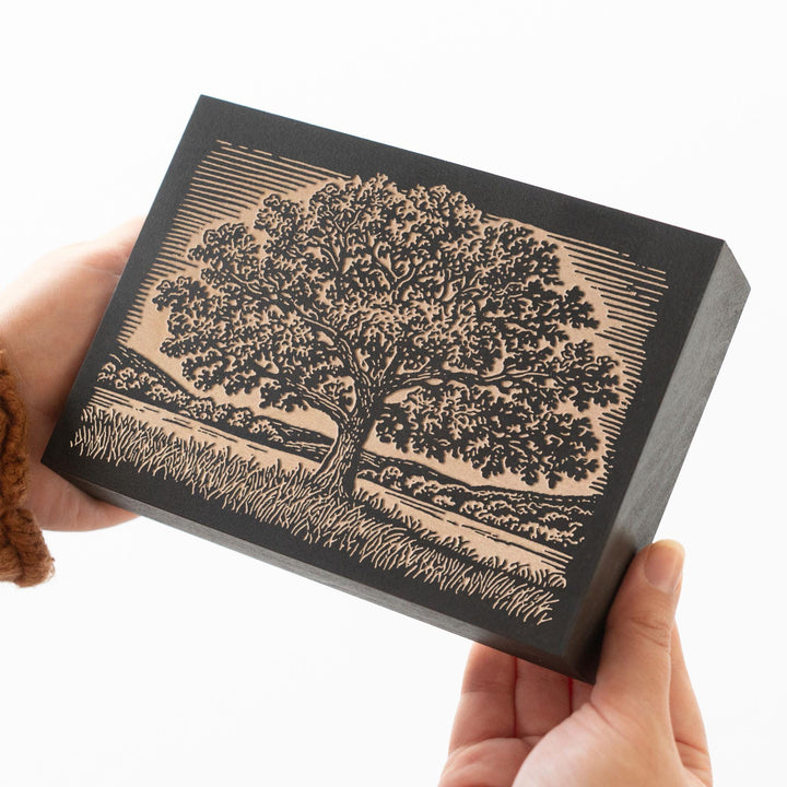 Oak Tree in Field Engraved Wood Panel