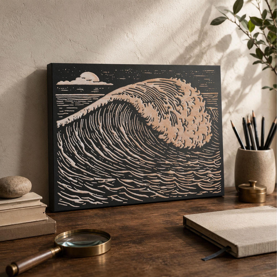 Ocean Wave Engraved Wood Panel