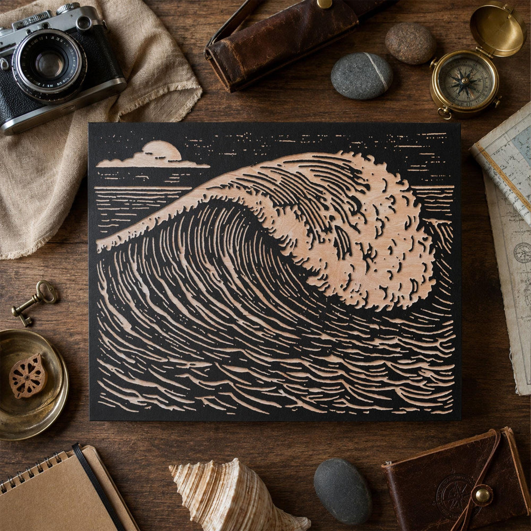 Ocean Wave Engraved Wood Panel