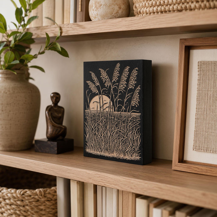 Sea Oats and Beach Engraved Wood Panel