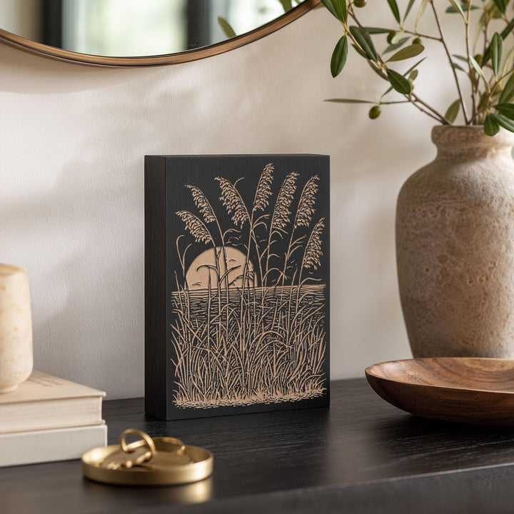 Sea Oats and Beach Engraved Wood Panel