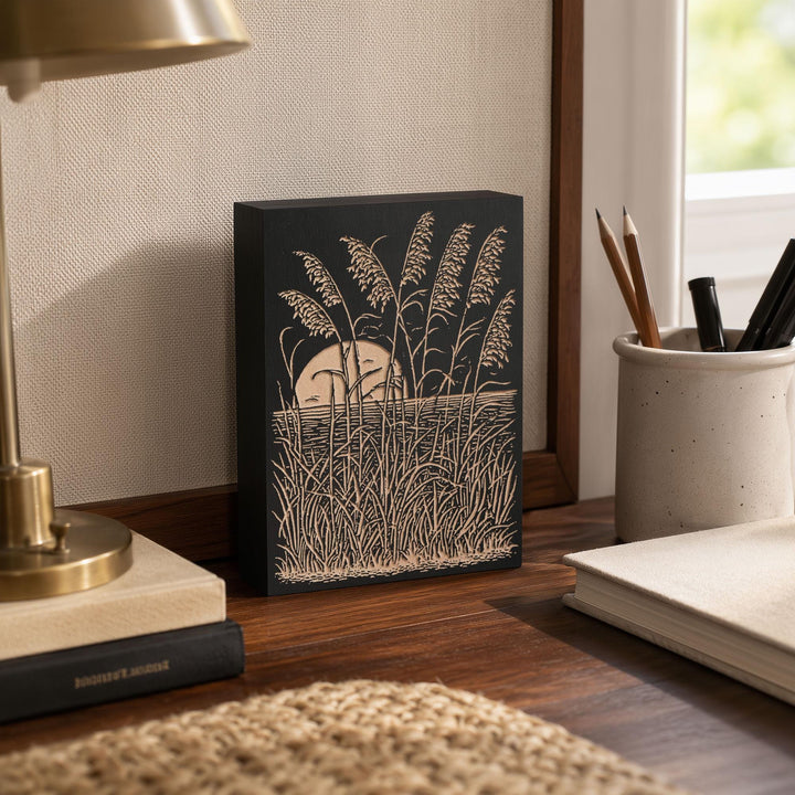 Sea Oats and Beach Engraved Wood Panel
