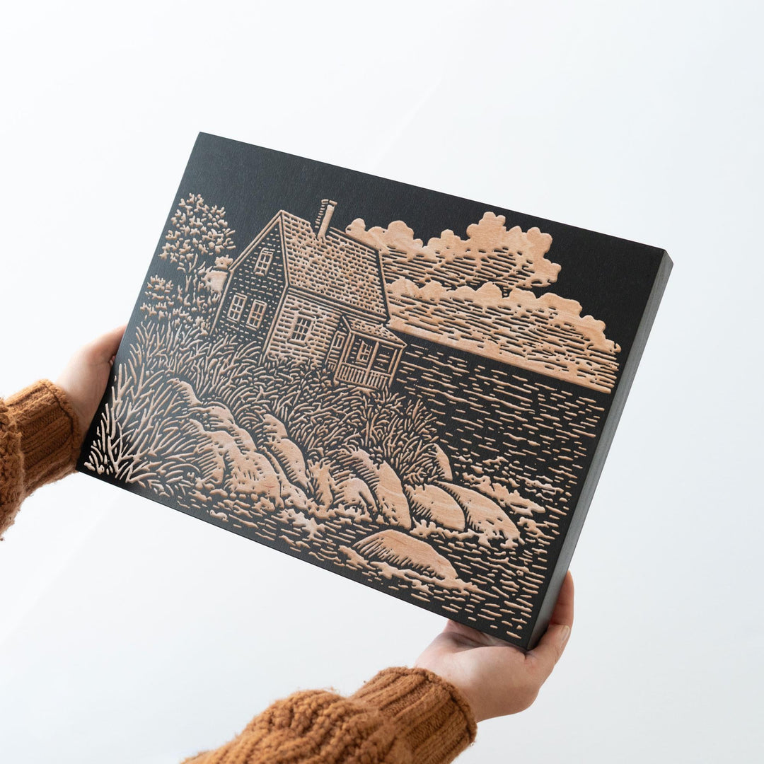 Shingled Coastal Cottage Engraved Wood Panel