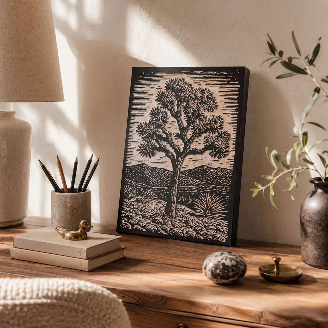 Single Joshua Tree Engraved Wood Panel