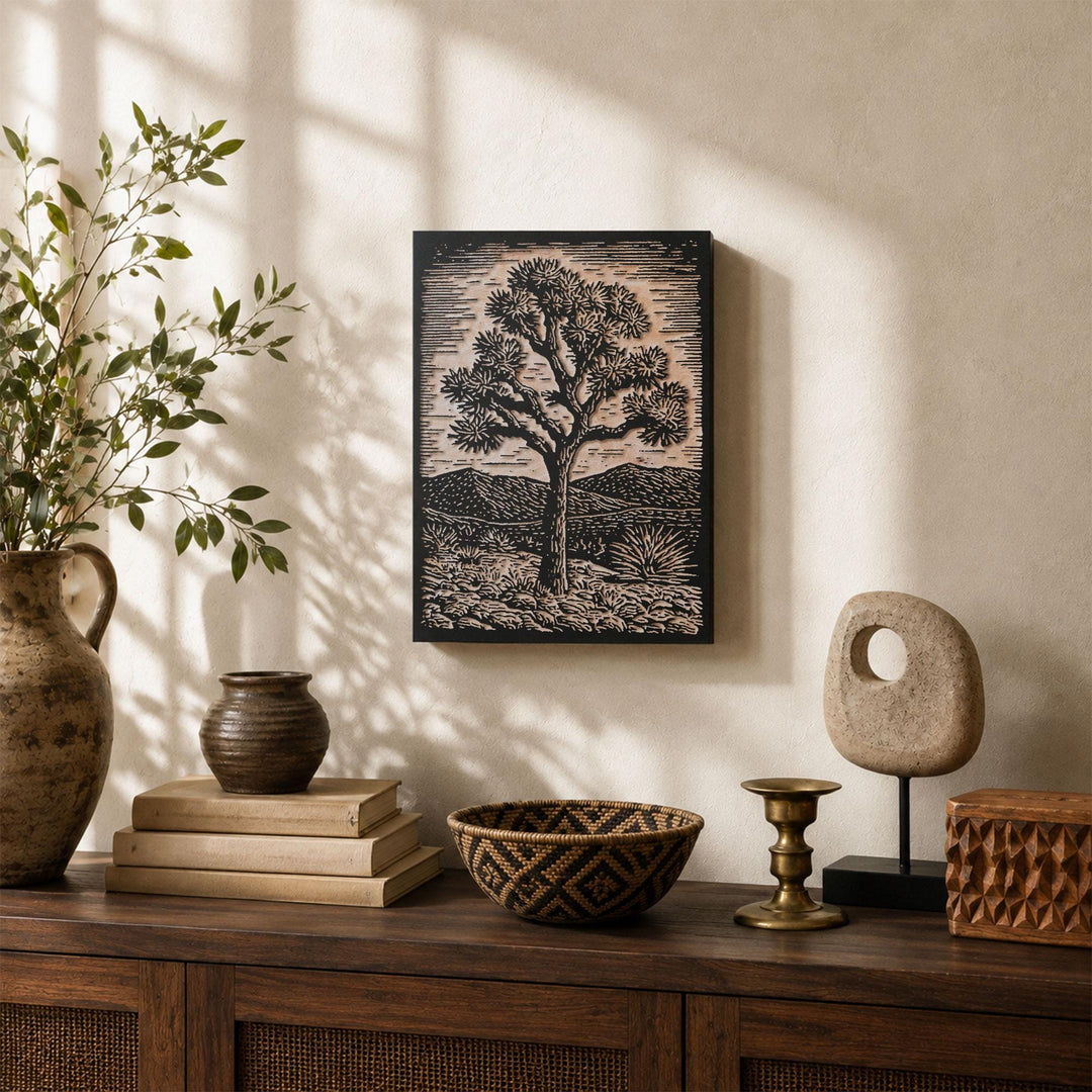 Single Joshua Tree Engraved Wood Panel