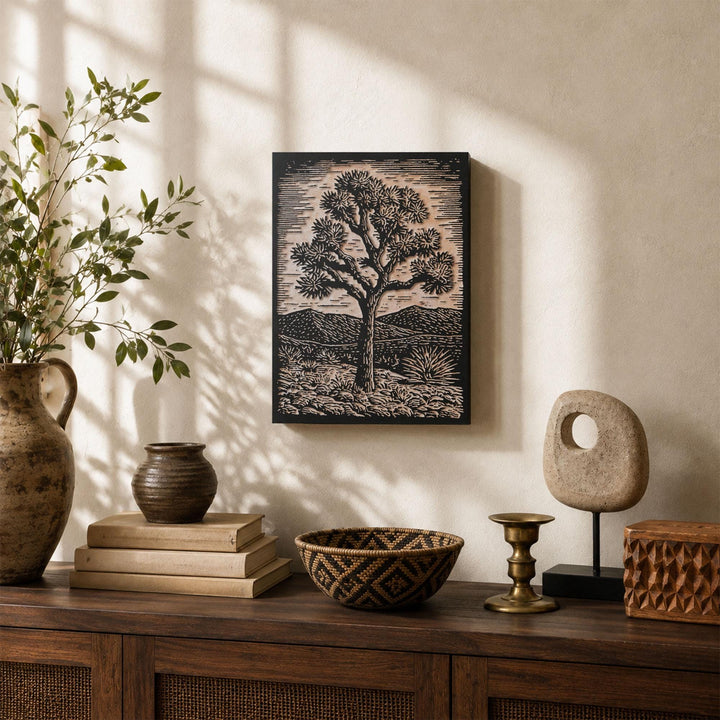 Single Joshua Tree Engraved Wood Panel