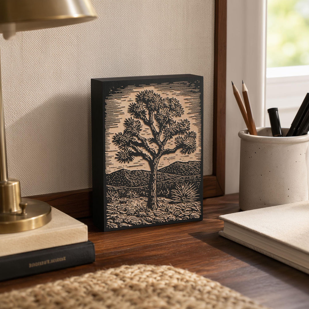 Single Joshua Tree Engraved Wood Panel