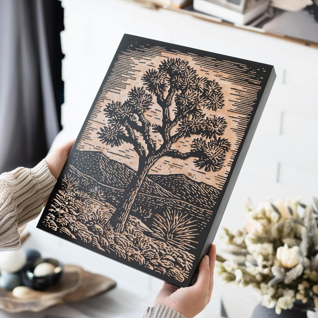 Single Joshua Tree Engraved Wood Panel