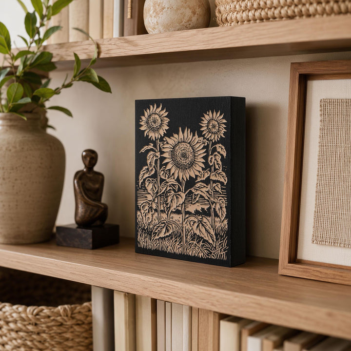 Sunflower Field Engraved Wood Panel