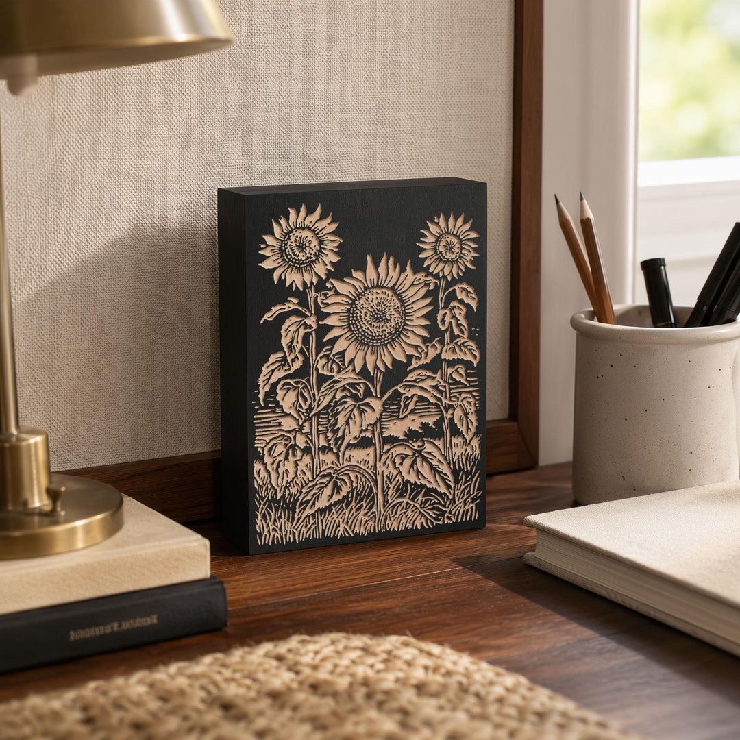 Sunflower Field Engraved Wood Panel
