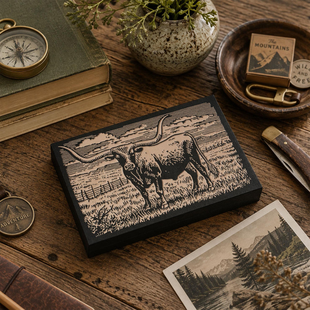 Texas Longhorn Engraved Wood Panel