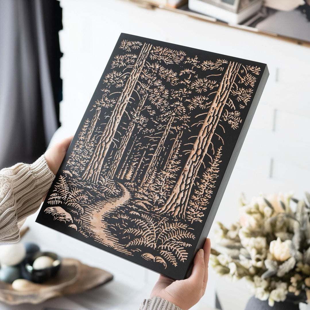 Trail Through the Woods Engraved Wood Panel