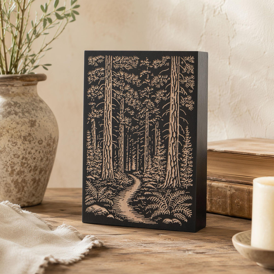 Trail Through the Woods Engraved Wood Panel