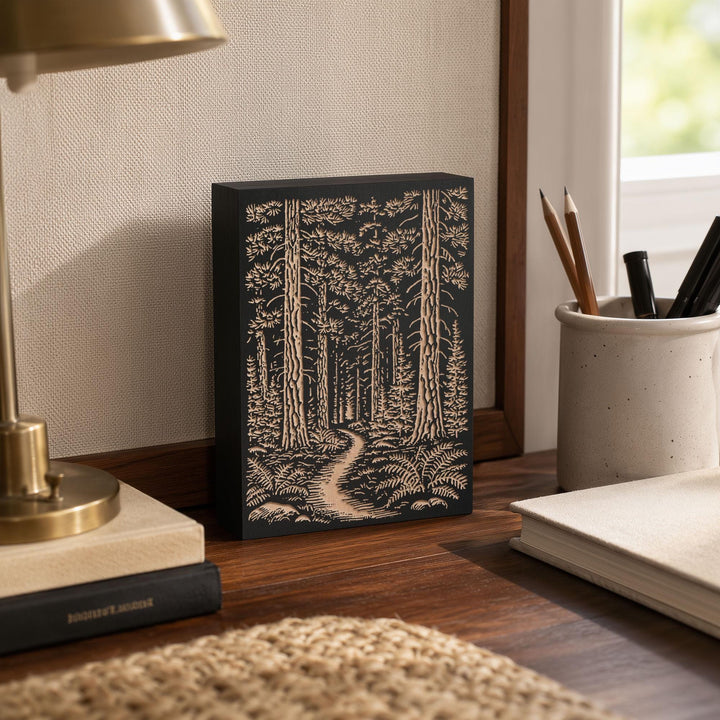 Trail Through the Woods Engraved Wood Panel