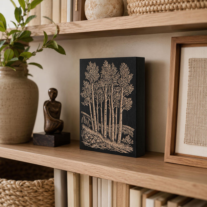 Aspen Trees Grove Engraved Wood Panel