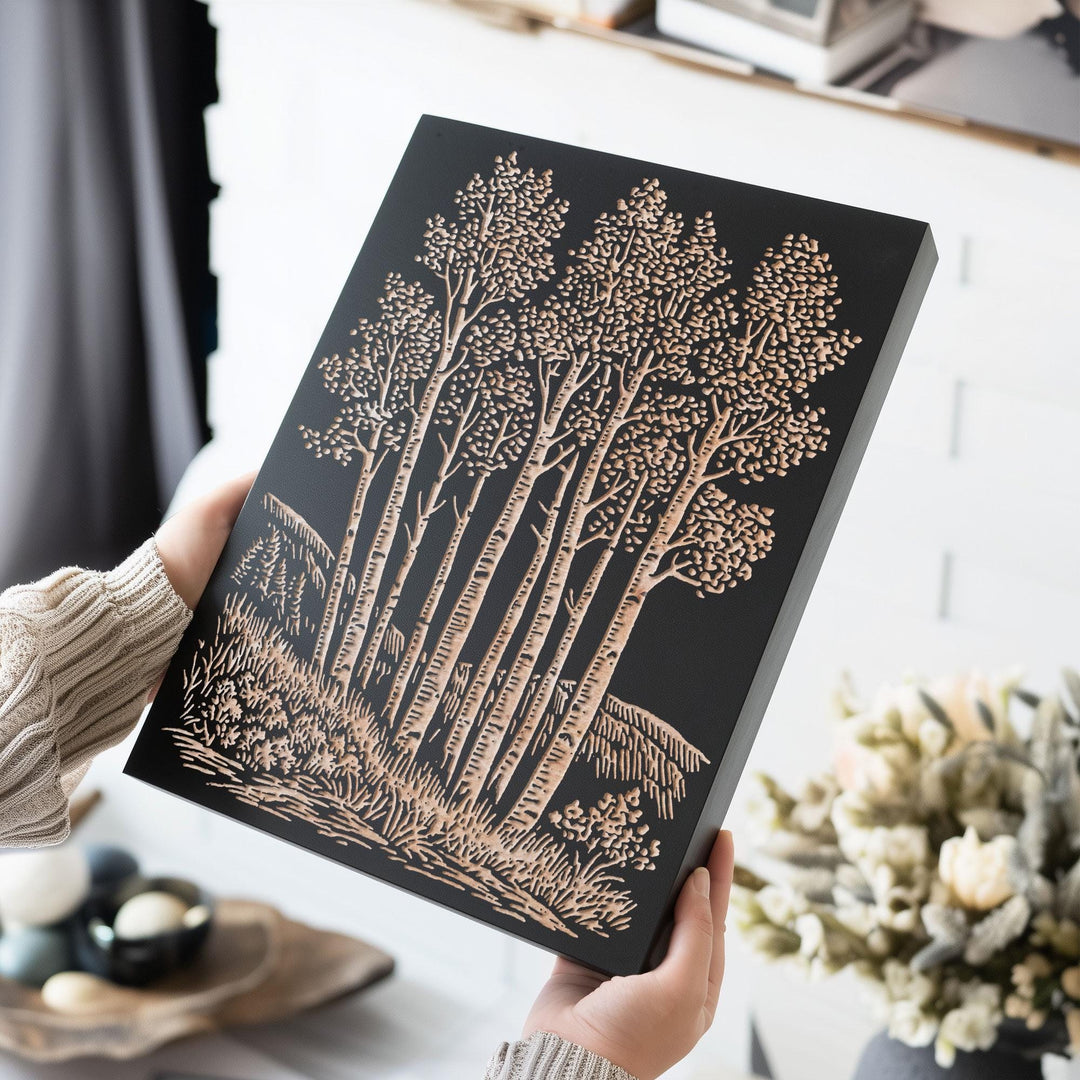 Aspen Trees Grove Engraved Wood Panel