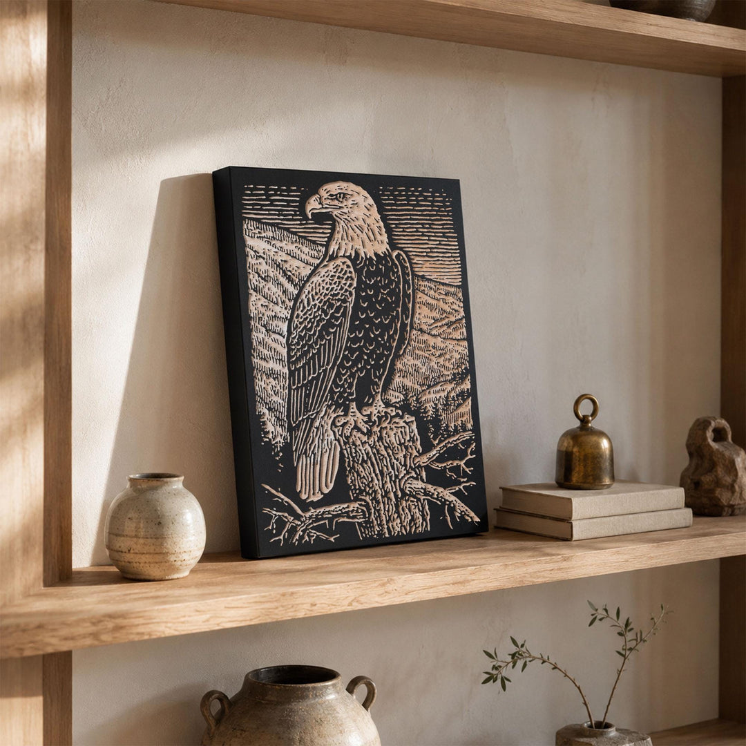 Bald Eagle on Dead Pine Engraved Wood Panel