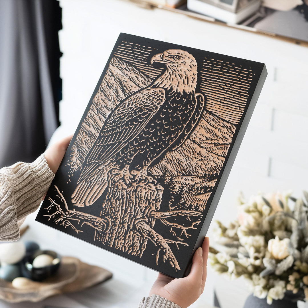 Bald Eagle on Dead Pine Engraved Wood Panel