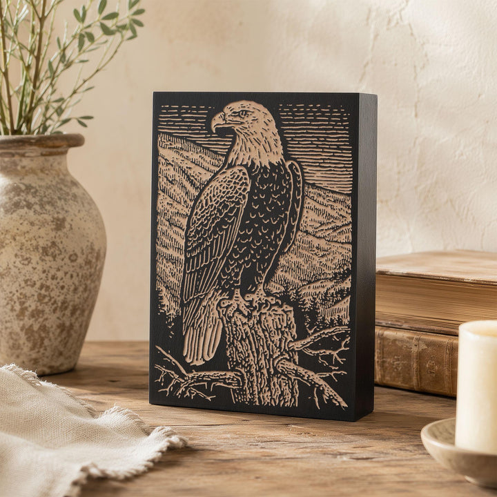 Bald Eagle on Dead Pine Engraved Wood Panel