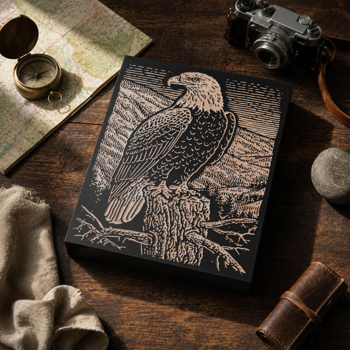 Bald Eagle on Dead Pine Engraved Wood Panel