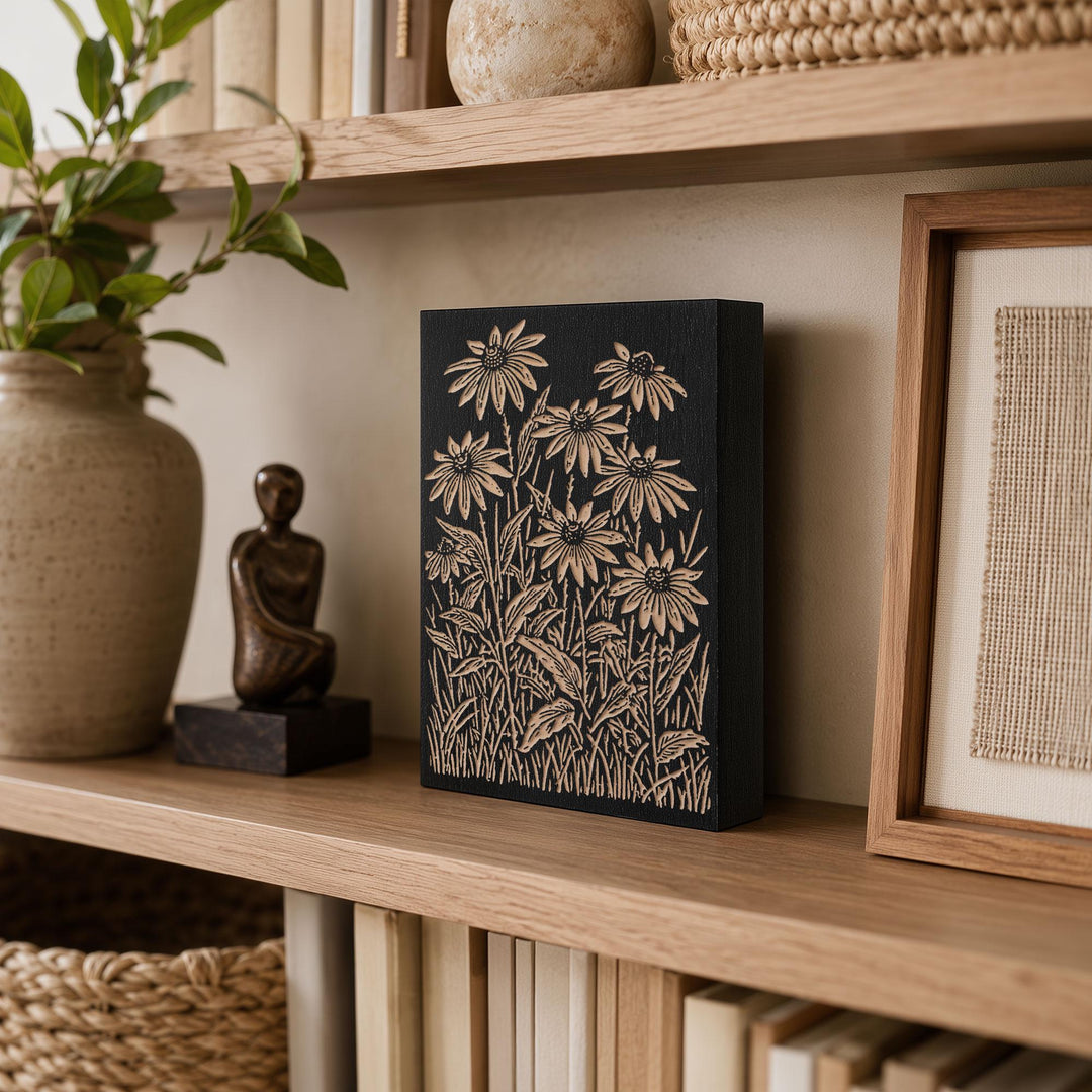 Black Eyed Susan Engraved Wood Panel