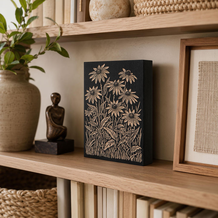 Black Eyed Susan Engraved Wood Panel
