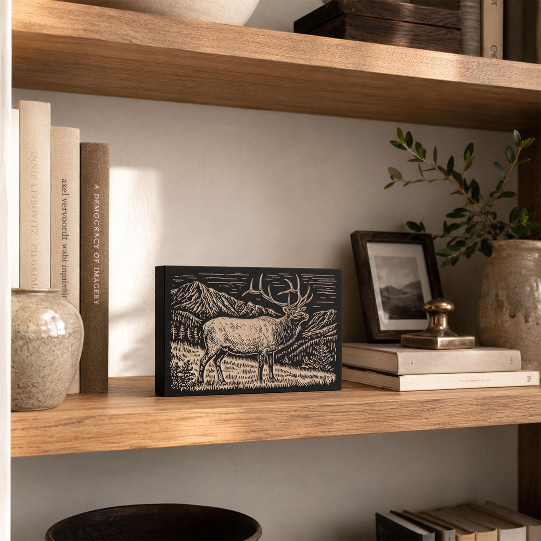 Elk in High Country Engraved Wood Panel