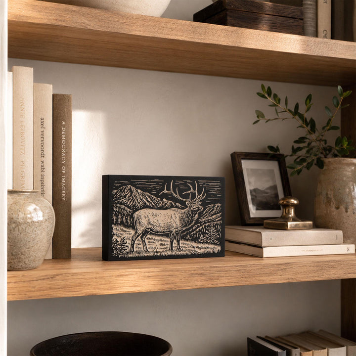 Elk in High Country Engraved Wood Panel